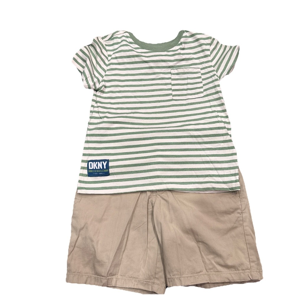 Boys 2 Piece Outfit Size 6/7 DKNY Striped Tee Cat & Jack‎ Khaki Shorts Set